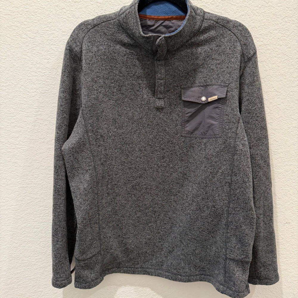 Woolrich Mens Charcoal Gray Heathered Quarter Snap Fleece Pullover Sweater